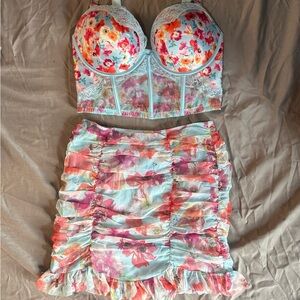 New Victoria's Secret Blue Floral Lingerie Set